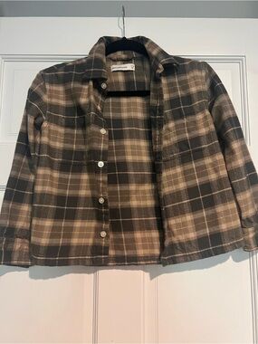 abercrombie kids Plaid Button-Up Shirt in Brown and Olive